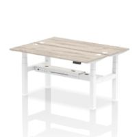 Dynamic Air Back-to-Back W1600 x D600mm Height Adjustable Sit Stand 2 Person Bench Desk With Cable Ports Grey Oak Finish White Frame - HA02188