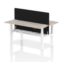 Air Back-to-Back 1600 x 600mm Height Adjustable 2 Person Office Bench Desk Grey Oak Top with Cable Ports White Frame with Black Straight Screen