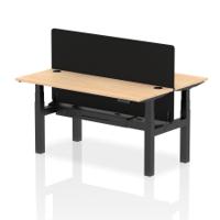 Air Back-to-Back 1600 x 600mm Height Adjustable 2 Person Office Bench Desk Maple Top with Cable Ports Black Frame with Black Straight Screen