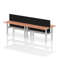 Air Back-to-Back 1600 x 600mm Height Adjustable 4 Person Office Bench Desk Beech Top with Cable Ports Silver Frame with Black Straight Screen