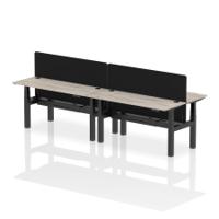 Air Back-to-Back 1600 x 600mm Height Adjustable 4 Person Office Bench Desk Grey Oak Top with Cable Ports Black Frame with Black Straight Screen