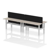 Air Back-to-Back 1600 x 600mm Height Adjustable 4 Person Office Bench Desk Grey Oak Top with Cable Ports Silver Frame with Black Straight Screen