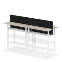 Air Back-to-Back 1600 x 600mm Height Adjustable 4 Person Office Bench Desk Grey Oak Top with Cable Ports White Frame with Black Straight Screen