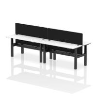 Air Back-to-Back 1600 x 600mm Height Adjustable 4 Person Office Bench Desk White Top with Cable Ports Black Frame with Black Straight Screen