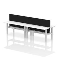 Air Back-to-Back 1600 x 600mm Height Adjustable 4 Person Office Bench Desk White Top with Cable Ports Silver Frame with Black Straight Screen