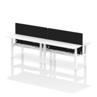 Air Back-to-Back 1600 x 600mm Height Adjustable 4 Person Office Bench Desk White Top with Cable Ports White Frame with Black Straight Screen