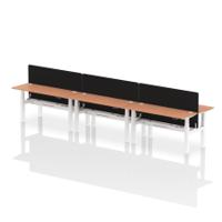 Air Back-to-Back 1600 x 600mm Height Adjustable 6 Person Office Bench Desk Beech Top with Cable Ports White Frame with Black Straight Screen