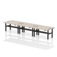 Dynamic Air Back-to-Back W1600 x D600mm Height Adjustable Sit Stand 6 Person Bench Desk With Cable Ports Grey Oak Finish Black Frame - HA02256