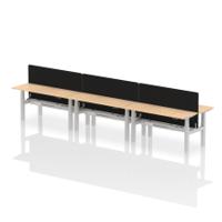 Air Back-to-Back 1600 x 600mm Height Adjustable 6 Person Office Bench Desk Maple Top with Cable Ports Silver Frame with Black Straight Screen