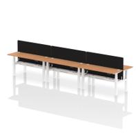 Air Back-to-Back 1600 x 600mm Height Adjustable 6 Person Office Bench Desk Oak Top with Cable Ports White Frame with Black Straight Screen