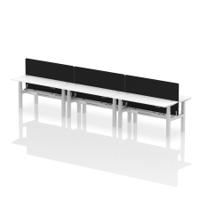 Air Back-to-Back 1600 x 600mm Height Adjustable 6 Person Office Bench Desk White Top with Cable Ports Silver Frame with Black Straight Screen