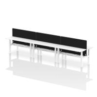 Air Back-to-Back 1600 x 600mm Height Adjustable 6 Person Office Bench Desk White Top with Cable Ports White Frame with Black Straight Screen