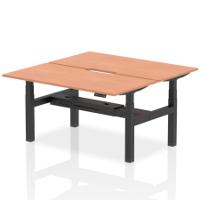 Air Back-to-Back 1600 x 800mm Height Adjustable 2 Person Office Bench Desk Beech Top with Scalloped Edge Black Frame