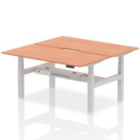 Air Back-to-Back 1600 x 800mm Height Adjustable 2 Person Office Bench Desk Beech Top with Scalloped Edge Silver Frame