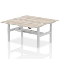 Dynamic Air Back-to-Back W1600 x D800mm Height Adjustable Sit Stand 2 Person Bench Desk With Cable Ports Grey Oak Finish Silver Frame - HA02300