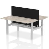 Air Back-to-Back 1600 x 800mm Height Adjustable 2 Person Office Bench Desk Grey Oak Top with Cable Ports Silver Frame with Black Straight Screen