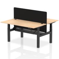 Air Back-to-Back 1600 x 800mm Height Adjustable 2 Person Office Bench Desk Maple Top with Cable Ports Black Frame with Black Straight Screen