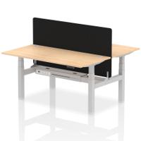 Air Back-to-Back 1600 x 800mm Height Adjustable 2 Person Office Bench Desk Maple Top with Cable Ports Silver Frame with Black Straight Screen