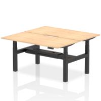 Air Back-to-Back 1600 x 800mm Height Adjustable 2 Person Office Bench Desk Maple Top with Scalloped Edge Black Frame
