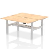 Air Back-to-Back 1600 x 800mm Height Adjustable 2 Person Office Bench Desk Maple Top with Scalloped Edge Silver Frame