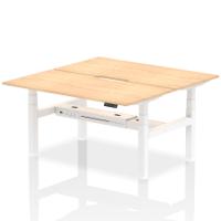 Air Back-to-Back 1600 x 800mm Height Adjustable 2 Person Office Bench Desk Maple Top with Scalloped Edge White Frame