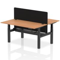 Air Back-to-Back 1600 x 800mm Height Adjustable 2 Person Office Bench Desk Oak Top with Cable Ports Black Frame with Black Straight Screen