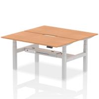 Air Back-to-Back 1600 x 800mm Height Adjustable 2 Person Office Bench Desk Oak Top with Scalloped Edge Silver Frame