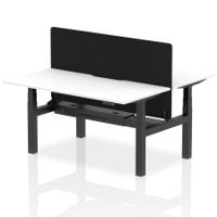 Air Back-to-Back 1600 x 800mm Height Adjustable 2 Person Office Bench Desk White Top with Scalloped Edge Black Frame with Black Straight Screen
