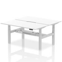 Air Back-to-Back 1600 x 800mm Height Adjustable 2 Person Office Bench Desk White Top with Scalloped Edge Silver Frame