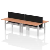 Air Back-to-Back 1600 x 800mm Height Adjustable 4 Person Office Bench Desk Beech Top with Cable Ports Silver Frame with Black Straight Screen