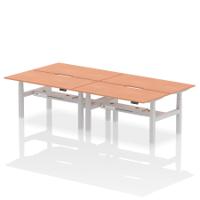 Air Back-to-Back 1600 x 800mm Height Adjustable 4 Person Office Bench Desk Beech Top with Scalloped Edge Silver Frame