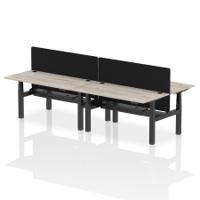 Air Back-to-Back 1600 x 800mm Height Adjustable 4 Person Office Bench Desk Grey Oak Top with Cable Ports Black Frame with Black Straight Screen