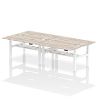 Dynamic Air Back-to-Back W1600 x D800mm Height Adjustable Sit Stand 4 Person Bench Desk With Cable Ports Grey Oak Finish White Frame - HA02374