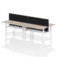 Air Back-to-Back 1600 x 800mm Height Adjustable 4 Person Office Bench Desk Grey Oak Top with Cable Ports White Frame with Black Straight Screen