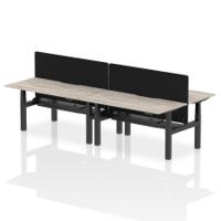 Air Back-to-Back 1600 x 800mm Height Adjustable 4 Person Office Bench Desk Grey Oak Top with Scalloped Edge Black Frame with Black Straight Screen