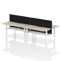 Air Back-to-Back 1600 x 800mm Height Adjustable 4 Person Office Bench Desk Grey Oak Top with Scalloped Edge White Frame with Black Straight Screen