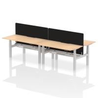 Air Back-to-Back 1600 x 800mm Height Adjustable 4 Person Office Bench Desk Maple Top with Scalloped Edge Silver Frame with Black Straight Screen