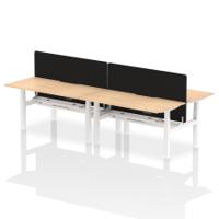 Air Back-to-Back 1600 x 800mm Height Adjustable 4 Person Office Bench Desk Maple Top with Scalloped Edge White Frame with Black Straight Screen
