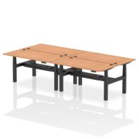Dynamic Air Back-to-Back W1600 x D800mm Height Adjustable Sit Stand 4 Person Bench Desk With Cable Ports Oak Finish Black Frame - HA02394