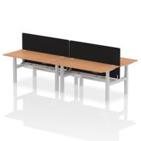 Air Back-to-Back 1600 x 800mm Height Adjustable 4 Person Office Bench Desk Oak Top with Cable Ports Silver Frame with Black Straight Screen