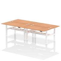 Dynamic Air Back-to-Back W1600 x D800mm Height Adjustable Sit Stand 4 Person Bench Desk With Cable Ports Oak Finish White Frame - HA02398