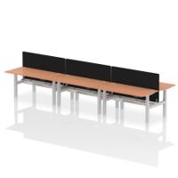 Air Back-to-Back 1600 x 800mm Height Adjustable 6 Person Office Bench Desk Beech Top with Cable Ports Silver Frame with Black Straight Screen