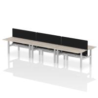 Air Back-to-Back 1600 x 800mm Height Adjustable 6 Person Office Bench Desk Grey Oak Top with Cable Ports Silver Frame with Black Straight Screen