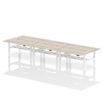 Dynamic Air Back-to-Back W1600 x D800mm Height Adjustable Sit Stand 6 Person Bench Desk With Cable Ports Grey Oak Finish White Frame - HA02446