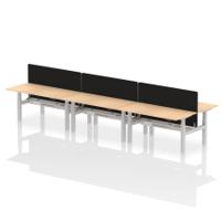 Air Back-to-Back 1600 x 800mm Height Adjustable 6 Person Office Bench Desk Maple Top with Cable Ports Silver Frame with Black Straight Screen