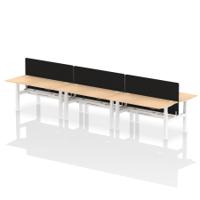 Air Back-to-Back 1600 x 800mm Height Adjustable 6 Person Office Bench Desk Maple Top with Cable Ports White Frame with Black Straight Screen