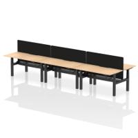 Air Back-to-Back 1600 x 800mm Height Adjustable 6 Person Office Bench Desk Maple Top with Scalloped Edge Black Frame with Black Straight Screen