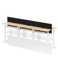 Air Back-to-Back 1600 x 800mm Height Adjustable 6 Person Office Bench Desk Maple Top with Scalloped Edge White Frame with Black Straight Screen