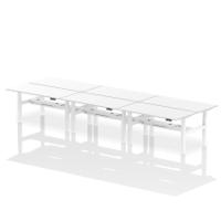 Dynamic Air Back-to-Back W1600 x D800mm Height Adjustable Sit Stand 6 Person Bench Desk With Cable Ports White Finish White Frame - HA02494