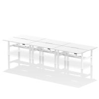 Air Back-to-Back 1600 x 800mm Height Adjustable 6 Person Office Bench Desk White Top with Scalloped Edge White Frame